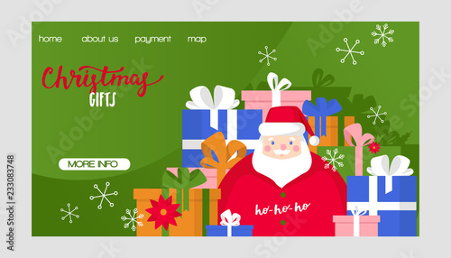 Christmas vector Merry Xmas greeting card with santa claus new year tree and ...