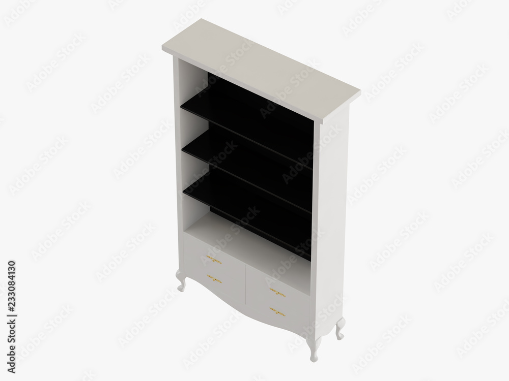 White closet with black shelves 3d rendering White closet with black shelves 3d rendering