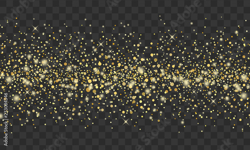 Gold glitter on transparent background. Vector shine border. Design element for cards, invitations, posters and banners 