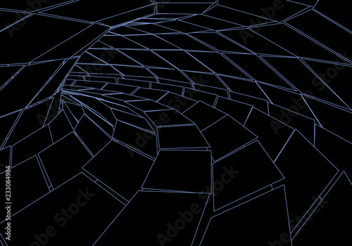 Tunnel or wormhole. Digital 3d wireframe tunnel. 3D tunnel grid. Network cyber technology. Surrealism. Background abstract vector image