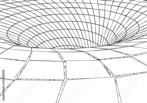 Tunnel or wormhole. Digital 3d wireframe tunnel. 3D tunnel grid. Network cyber technology. Surrealism. Background abstract vector image