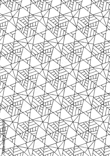 Tracé géométrique triangles motif mandala noir et blanc abstrait