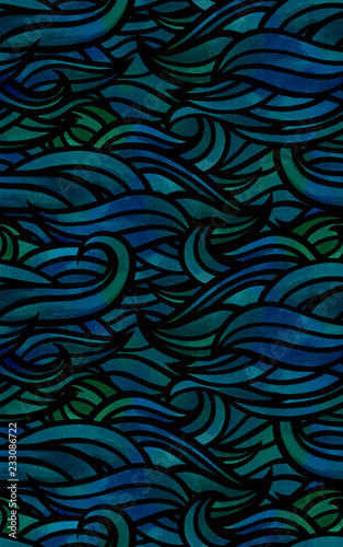 watercolor wave seamless pattern dark blue