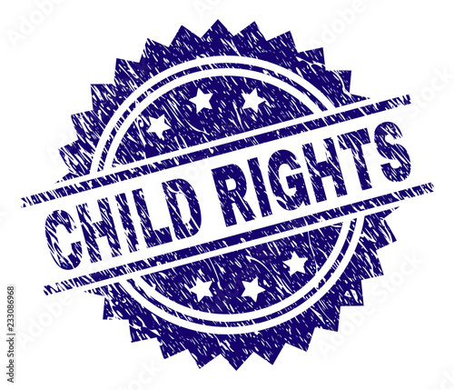 CHILD RIGHTS stamp seal watermark with distress style. Blue vector rubber print of CHILD RIGHTS tag with unclean texture.