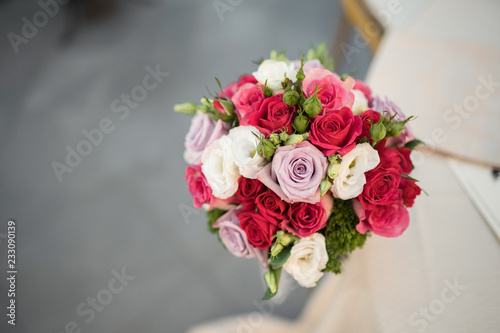 Wedding bouquet with red  rose anda white flowers
