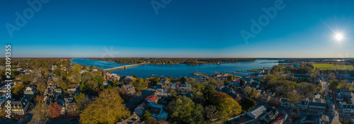 Aerial panorama view of historic colonial chestertown near annapolis situated on the chesapeake bay during an early november afternoon photo