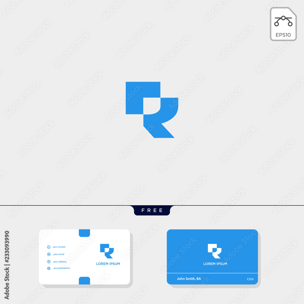 Premium initial R, RR outline creative logo template and business card ...