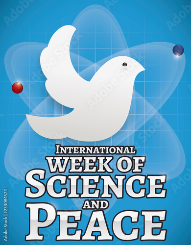 Dove inside Atom for International Week of Science and Peace, Vector Illustration