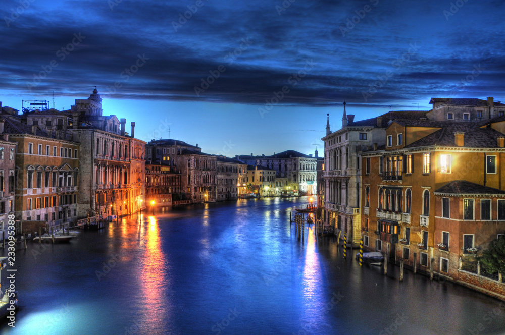 Night Canal in Venice with beautiful lights, Venice, Italy