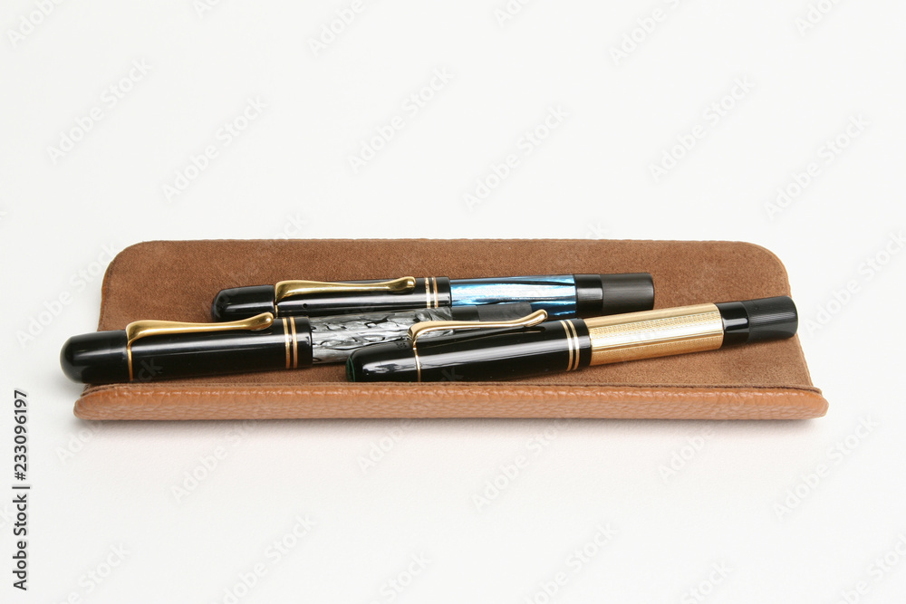 a fine fountain pen on a leather board a fine fountain pen on a leather board
