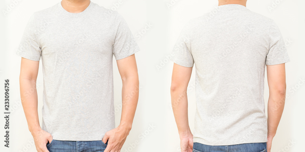Gray T-Shirt front and back, Mock up template for design print Stock ...