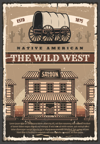 American Wild West saloon and wagon, retro poster