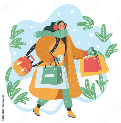 Happy young woman makes shopping for the holidays