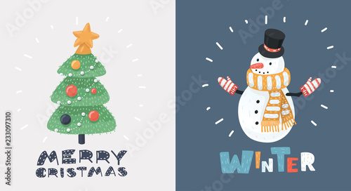 Snowman and Christmas tree card