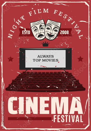 Cinema movie festival, vector theater screen