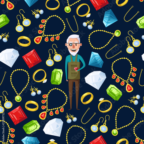 Jeweler profession and jewel repair, vector