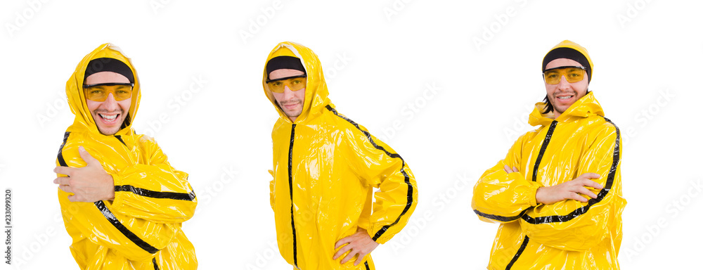 Modern dancer in yellow dress isolated on white Modern dancer in yellow dress isolated on white