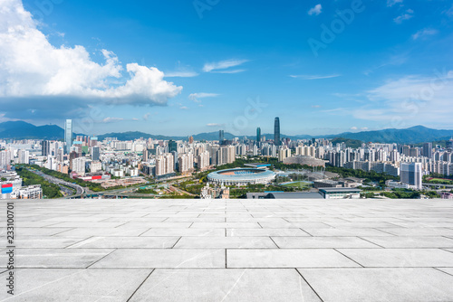 Shenzhen city skyline and outdoor unmanned floor