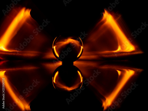 The light painting technique produces an abstract spider drone. photo