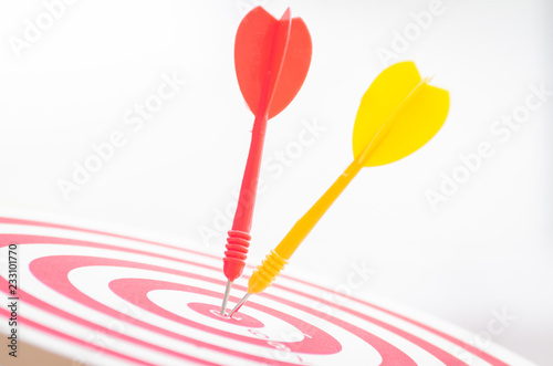 target dart pin on center 10 point dartboard Marketing concept.