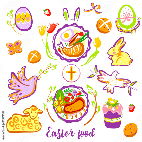 Easter food design element. Sketch menu plate, ingredient, accessory for celebration religion holiday. Vector illustration