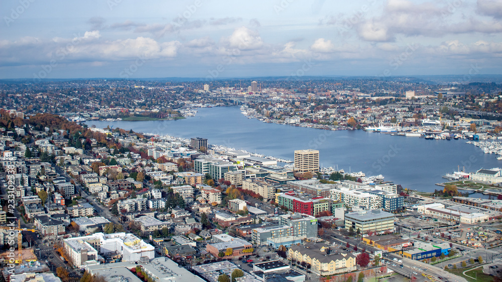beautiful Aerial view of Seattle city scape