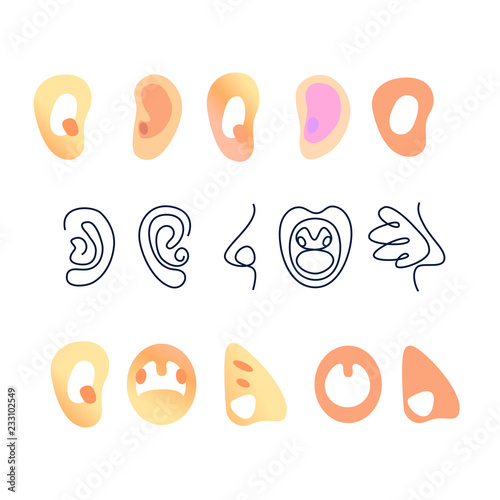 Freehand drawn abstract template sign, badge, logo linear ear, nose, throat for ENT medical clinic.Vector illustration islated on white background