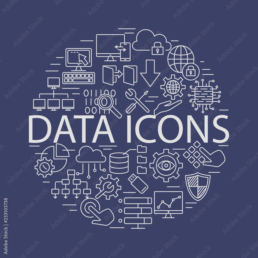 Data icons line set vector illustration.