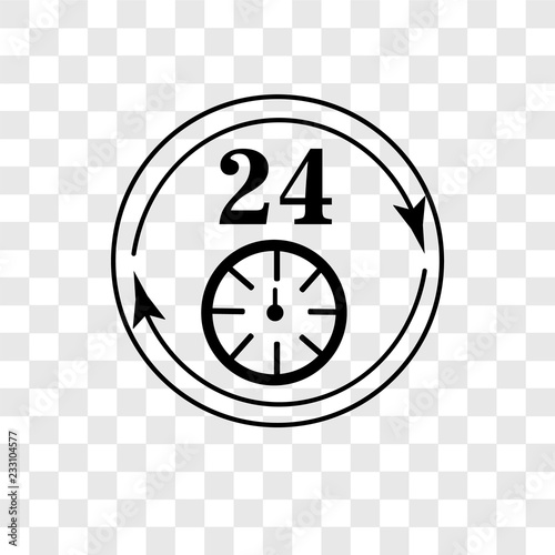 24 hours vector icon isolated on transparent background, 24 hours transparency logo design