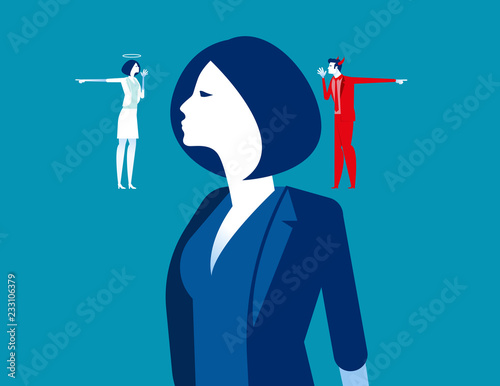 Decision making of business people. Concept business vector illustration, Devil and angle, Flat business cartoon, Confusion, Uncertainty, Thinking.