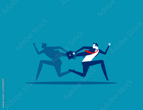 Businessman and shadow running different way. Concept business vector illustration, Flat business cartoon, Different, People, Direction. © zenzen