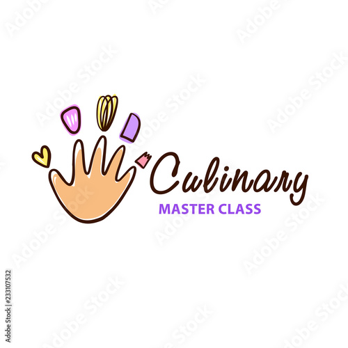 Culinary cooking master class logo. Freehand drawn badge design.