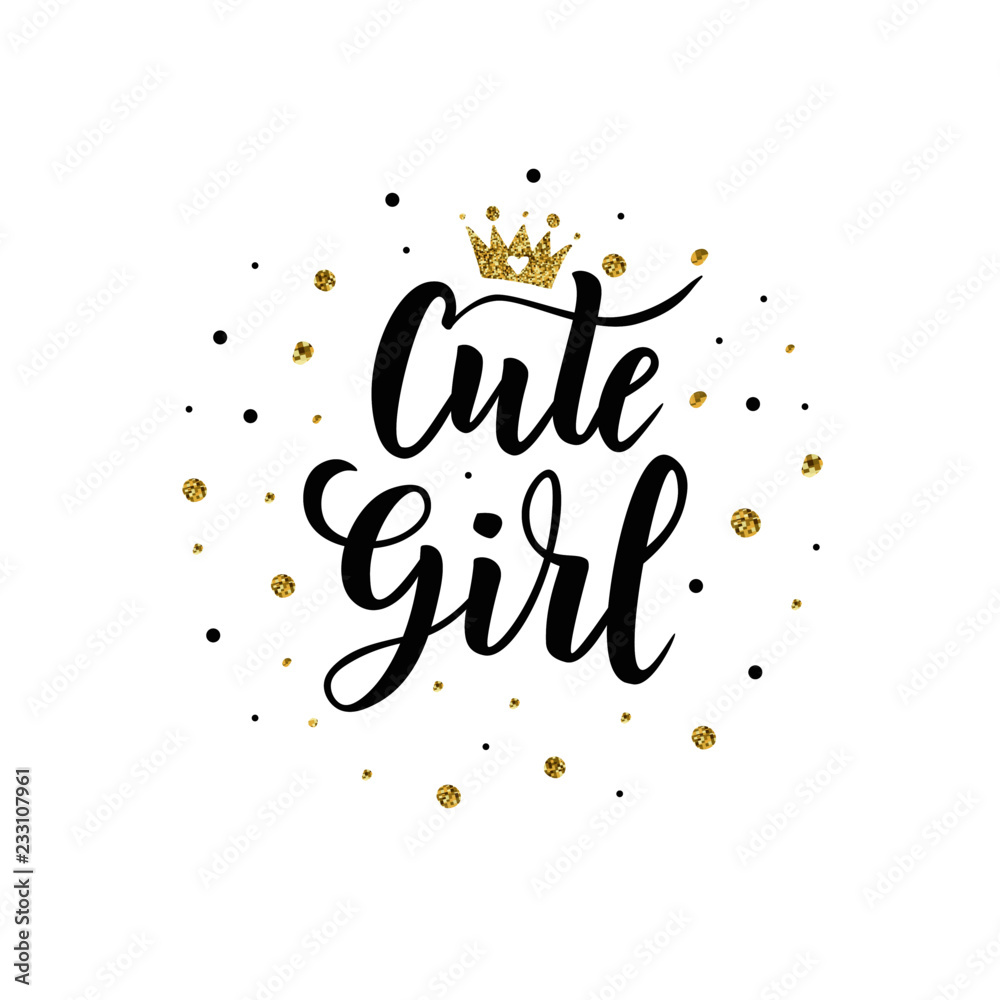 Сute Girl hand lettering for clothes. Kids badge tag icon. Great for card, invitation, poster, banner template. Celebration typography. Vector.