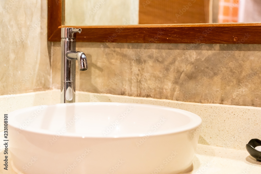 Faucet and sink decoration in bathroom
