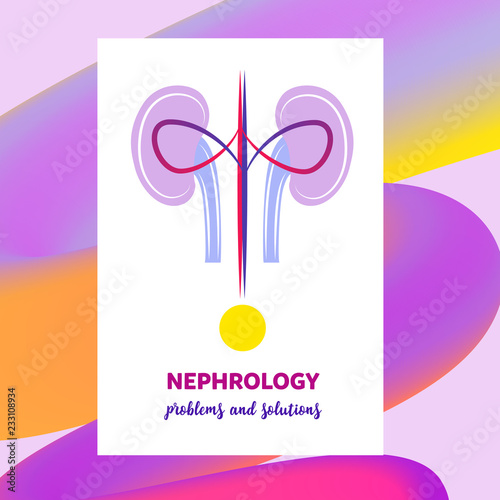 Neprology problem and solution. Silhouette human kidney health. Template logo for medical clinic, cabinet. Vector illustration.