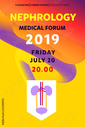 Template simple style logo, poster, flyer for medical clinic, cabinet, forum. Concept banner nephrology, urology, urogenital system, kidney, ureter and bladder. Vector illustration
