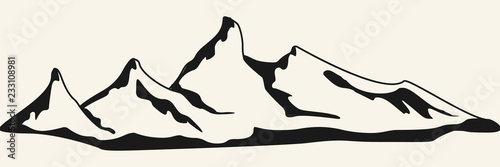 Mountains illustration. Hand drawn rocky peaks