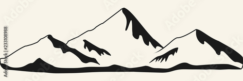 Mountains illustration. Hand drawn rocky peaks