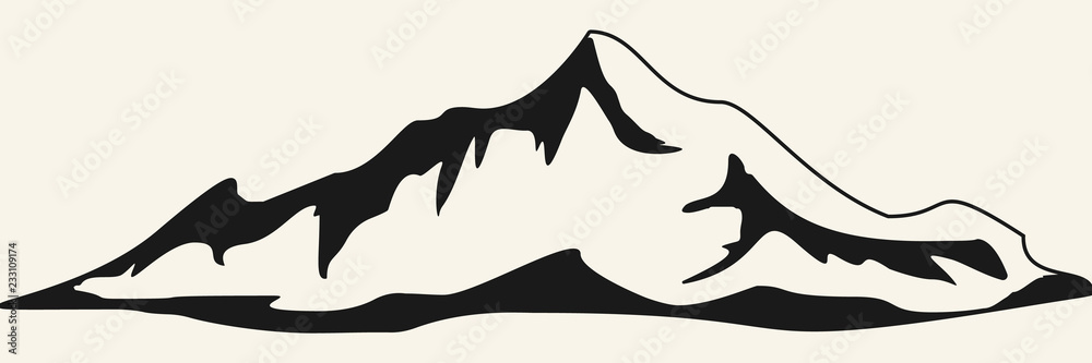 Fototapeta premium Mountains illustration. Hand drawn rocky peaks