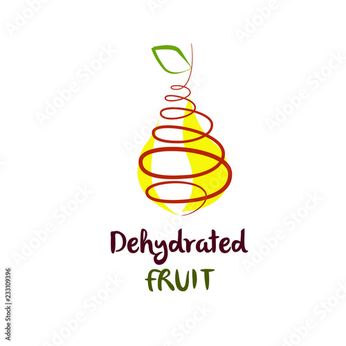 Dehydrate fruit logo. Abstract spiral inside silhouette pear. Concept vector illustration.
