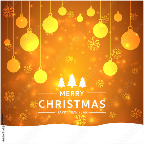 merry christmas and happy new year with bokeh and lens flare pattern on summer orange color background