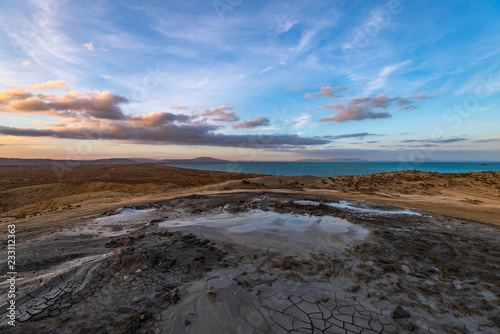 Mud volcanoes at sunset  beautiful amazing sky