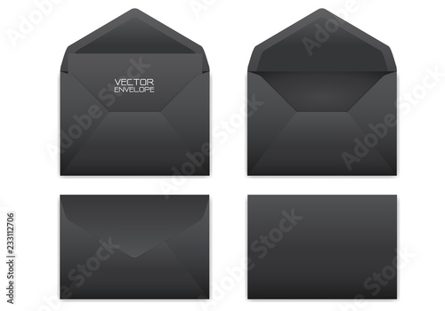 Realistic black envelope set on white background vector illustration.