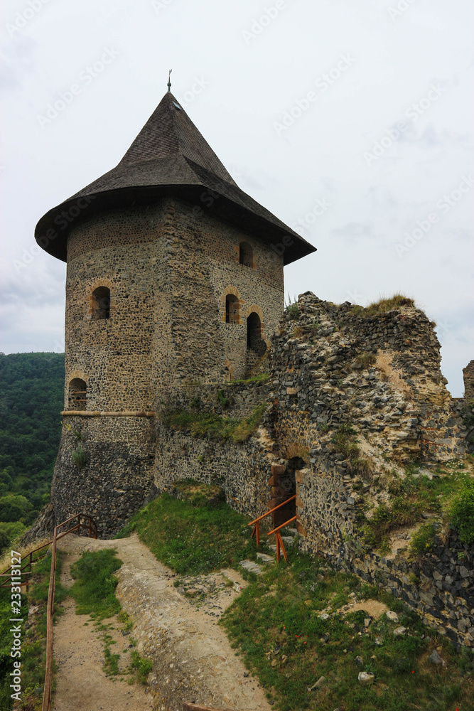 View to main tower of medieval Somoska castle, Slovakia