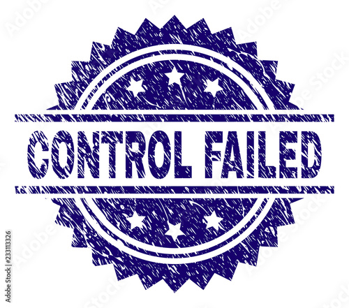 CONTROL FAILED stamp seal watermark with distress style. Blue vector rubber print of CONTROL FAILED title with grunge texture.