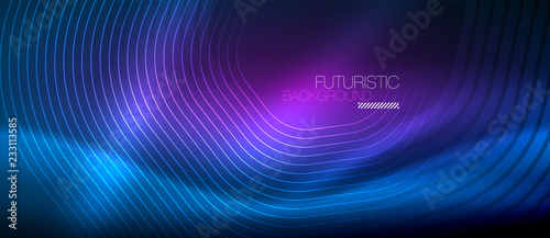 Neon blue glowing lines, magic energy space light concept, abstract background wallpaper design