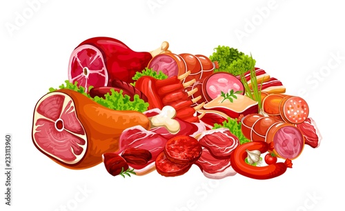 Butcher shop beef and pork meat butchery products