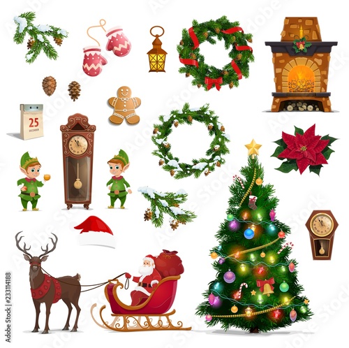 Christmas winter holidays icons with Santa gifts