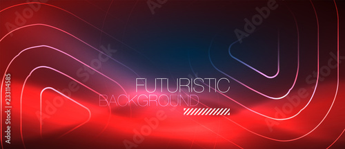 Neon glowing techno lines, hi-tech futuristic abstract background template with geometric shapes