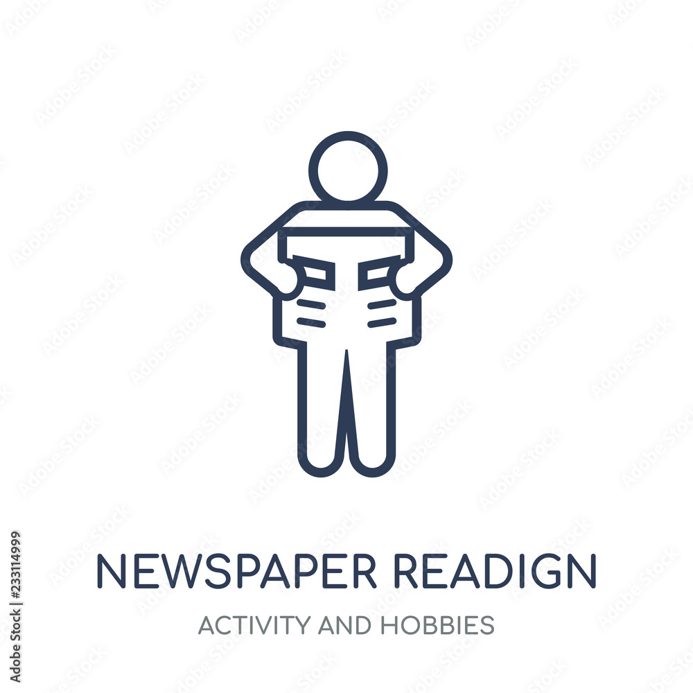 Newspaper readign icon. Newspaper readign linear symbol design from Activity and Hobbies collection. Newspaper readign icon. Newspaper readign linear symbol design from Activity and Hobbies collection.